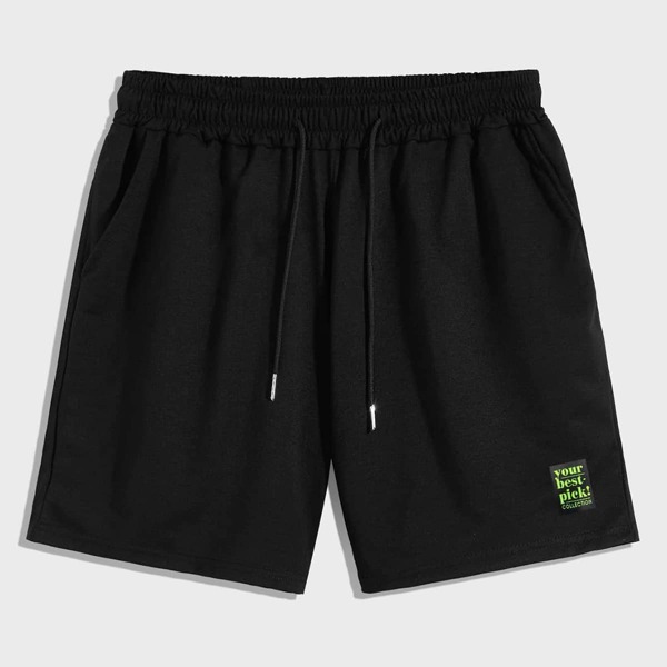 

Men Patched Drawstring Track Shorts, Black
