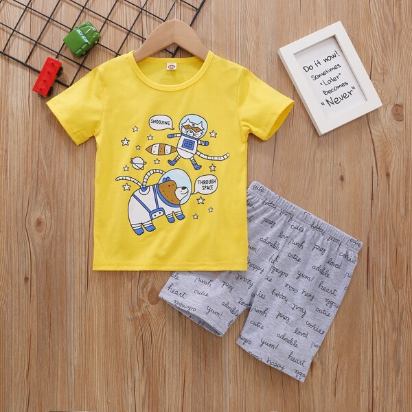 

Toddler Boys Cartoon And Letter Graphic Tee & Shorts, Multicolor