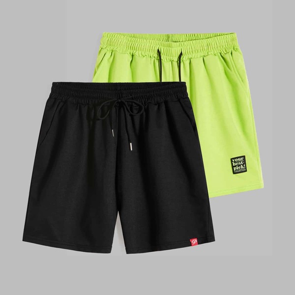 

2pcs Men Drawstring Waist Track Shorts, Multicolor