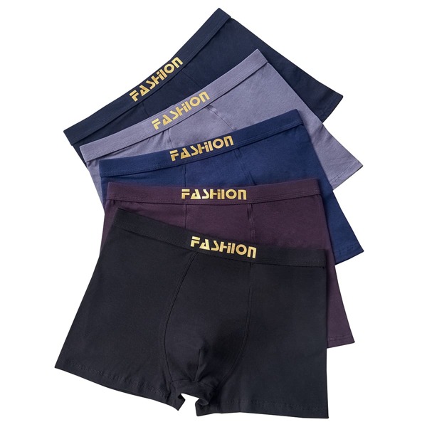 

Men 5pcs Letter Graphic Boxer Brief, Multicolor