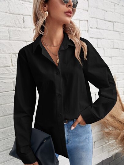 RueChic Solid Button Front Shirt