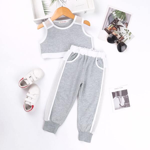 

Toddler Girls Fishnet Panel Tank Top & Sweatpants, Light grey