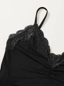 Muchica Top de tirantes panel con encaje fruncido - Negro - Ver 4