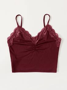 Muchica Top camisero fruncido con panel de encaje