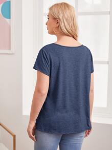 SHEIN LUNE Camiseta con costura delantera tejido jaspeado - Azul Marino - Ver 2