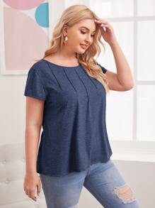 SHEIN LUNE Camiseta con costura delantera tejido jaspeado - Azul Marino - Ver 4