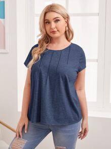 SHEIN LUNE Camiseta con costura delantera tejido jaspeado - Azul Marino - Ver 5