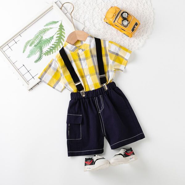

Toddler Boys Plaid Button Up Shirt & Suspender Shorts, Multicolor