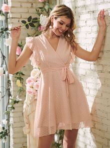 Vestido Volante Liso Casual - Rosa Pálido - Ver 4