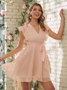 Vestido Volante Liso Casual - Rosa Pálido - Ver 5