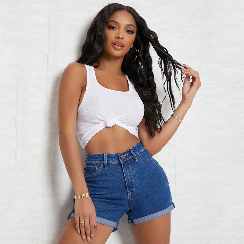

Curvy High Waist Denim Shorts, Medium wash