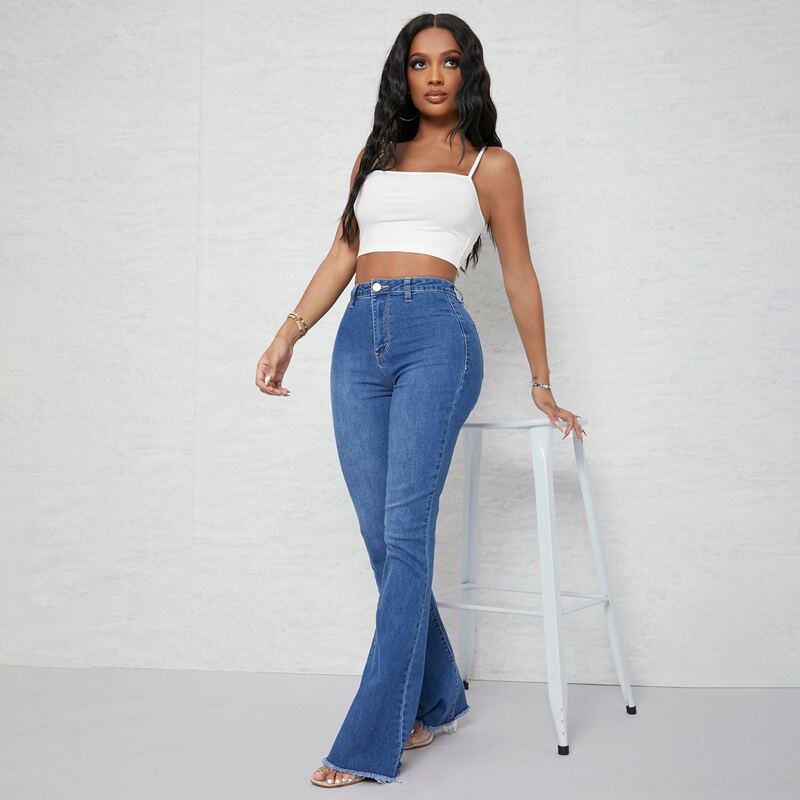 

Curvy High Waist Flare Leg Jeans, Medium wash