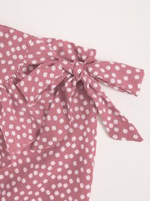 SHEIN Holidaya Ditsy Floral Ruffle Trim Wrap Knot Skirt