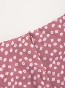 SHEIN Holidaya Ditsy Floral Ruffle Trim Wrap Knot Skirt