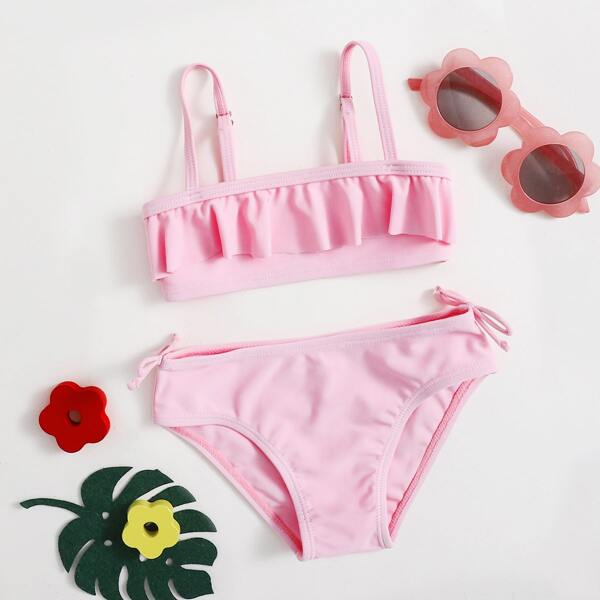 

Toddler Girls Ruffle Trim Bikini Swimsuit, Pastel baby pink