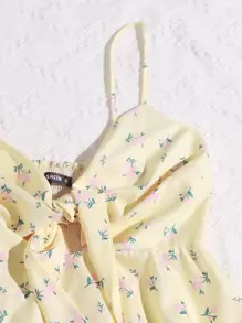 Soleia Floral Print Tie Front Cami Top - Yellow - View 5