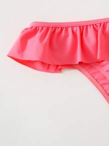 Conjunto de bikini con cuello halter con volantes en forma de anillo - Rosa - Ver 3