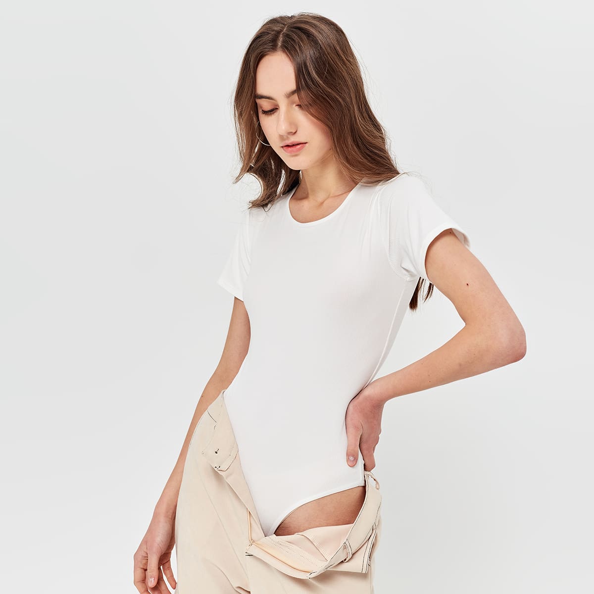 

Solid Tee Bodysuit, White