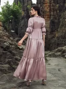 Modelyn 褶皺袖歐根紗連衣裙 - 藕粉色 - 查看 2