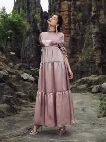 Modelyn 褶皺袖歐根紗連衣裙 - 藕粉色 - 查看 5