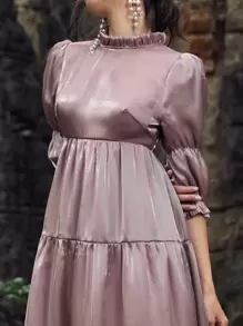 Modelyn 褶皺袖歐根紗連衣裙 - 藕粉色 - 查看 6