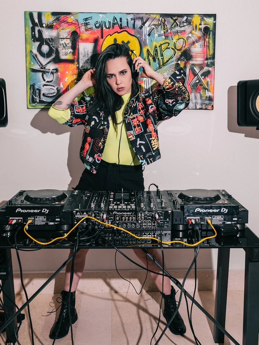 Muchica Chamarra con botón delantero con estampado - Multicolor - Ver 1