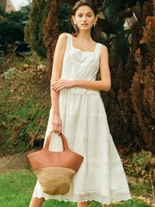 SHEIN Lace Hem Peplum Dress - White - View 1