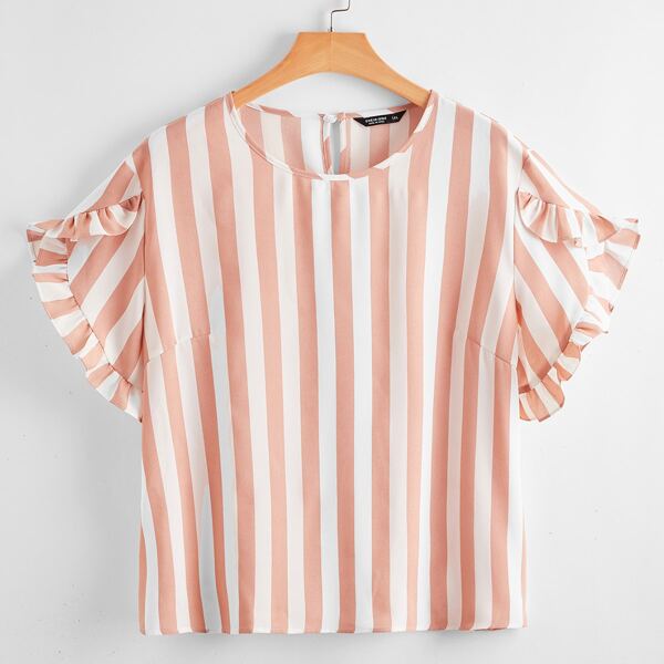 

Plus Striped Petal Sleeve Blouse, Multicolor