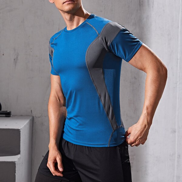 

Men Contrast Panel Raglan Sleeve Sports Tee, Blue
