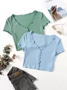 Muchica 2 Packs Lettuce Trim Tee - Multicolor - View 1