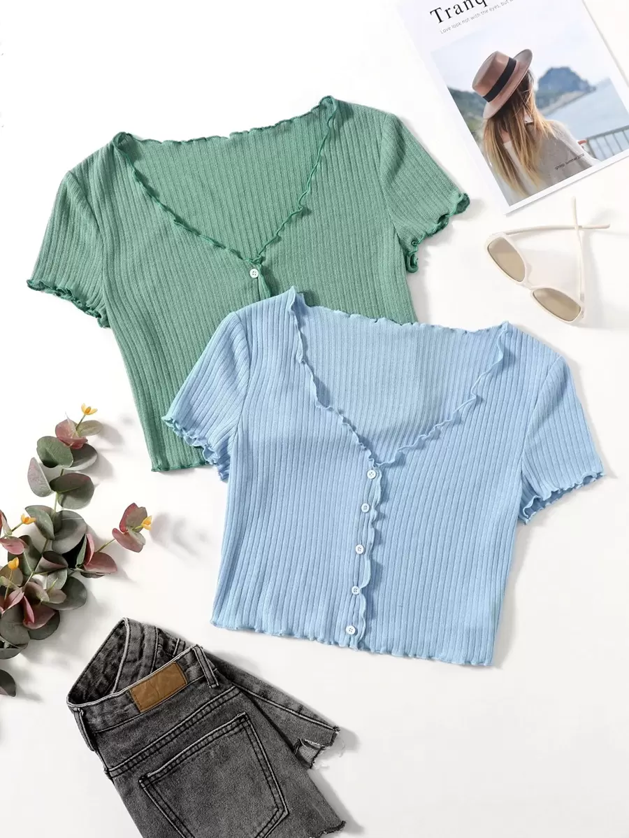 Muchica 2 Packs Lettuce Trim Tee - Multicolor - View 1