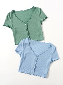 Muchica 2 Packs Lettuce Trim Tee - Multicolor - View 4