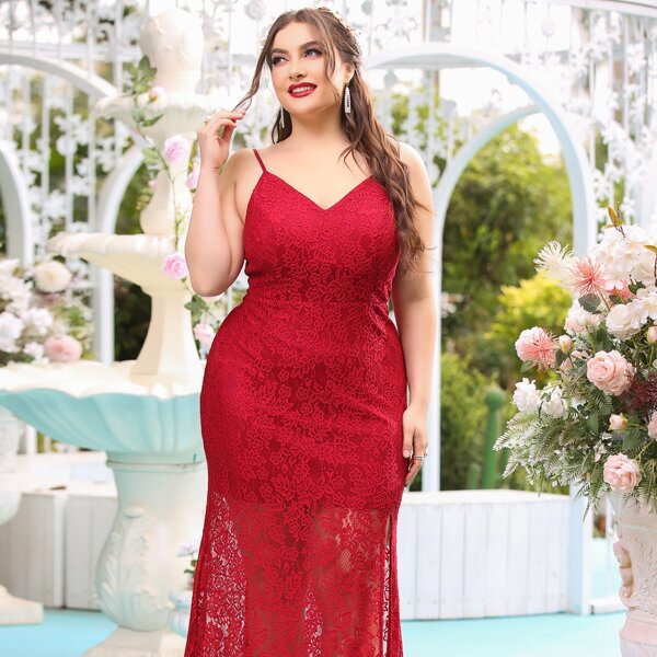 

Plus Lace Cami Mermaid Dress, Burgundy