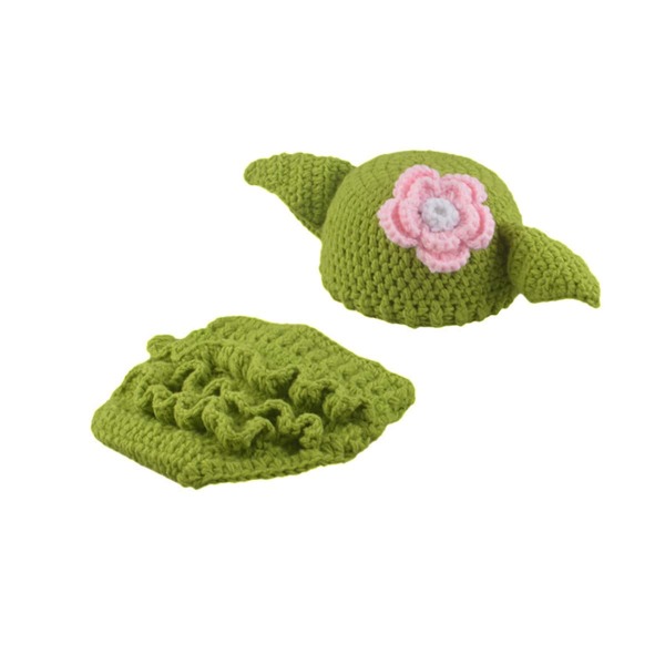 

Newborn Girl Floral Appliques Hat & Knit Shorts Photography Prop, Olive green