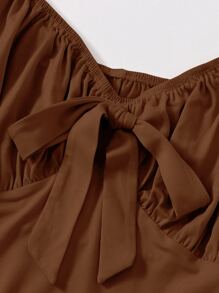 SHEIN EZwear Áo liền quần chặt Kích thước lớn Xù màu trơn Giải trí - Cà phê nâu - Xem 4