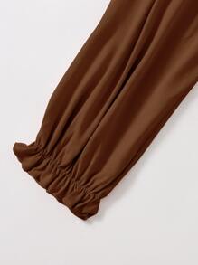 SHEIN EZwear Áo liền quần chặt Kích thước lớn Xù màu trơn Giải trí - Cà phê nâu - Xem 5