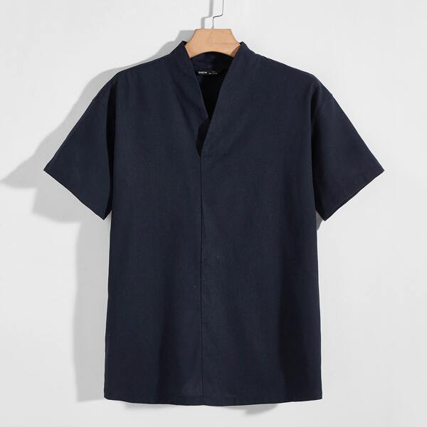 

Men V-neck Solid Shirt, Navy blue