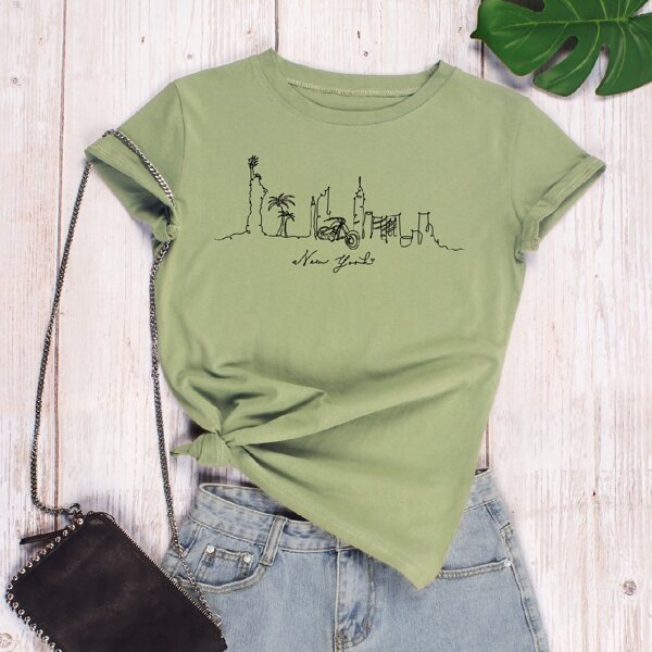 

Tropical & Letter Graphic Tee, Army green
