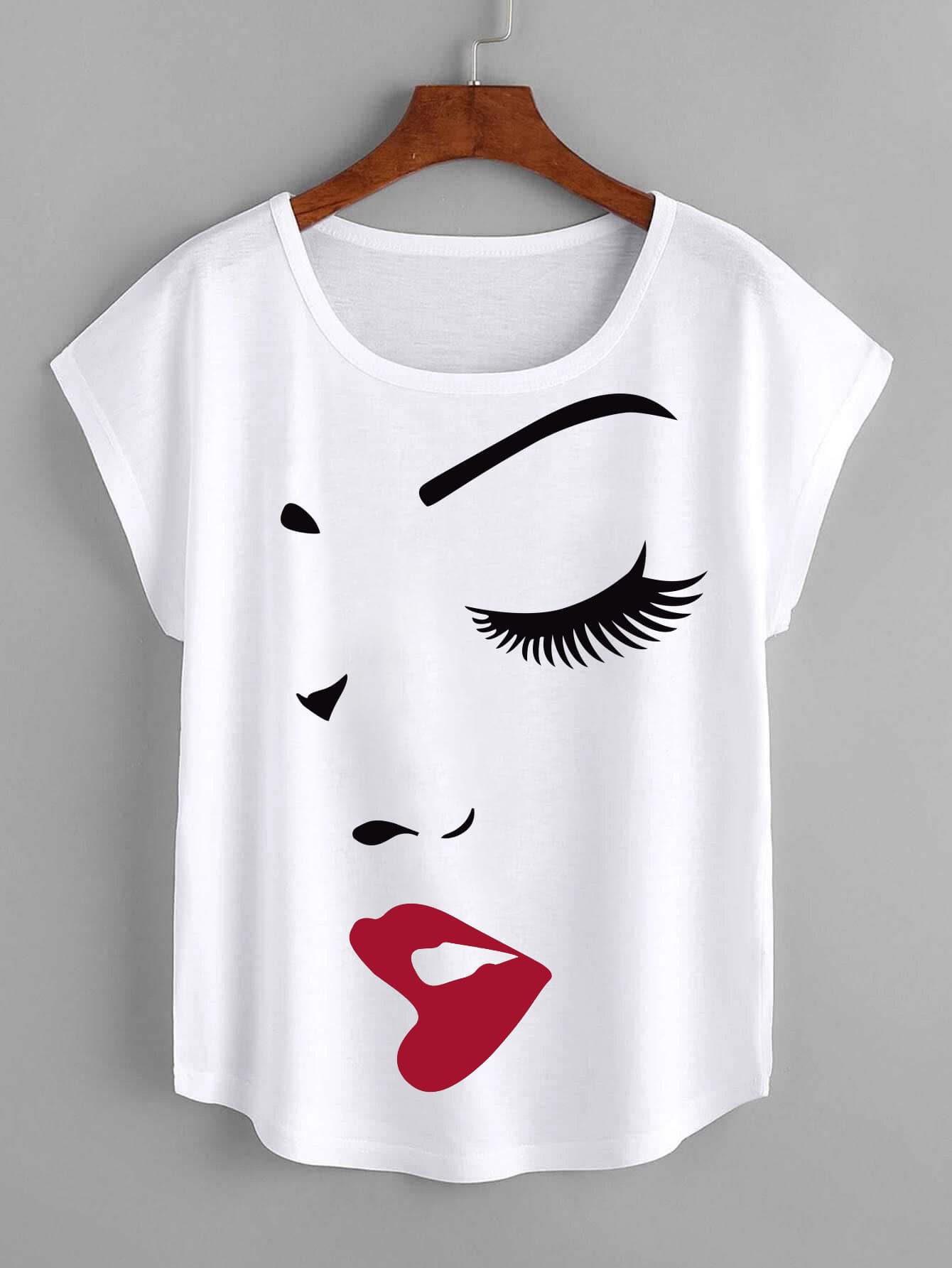 EMERY ROSE Figure Graphic Batwing Sleeve Tee - White - View 1