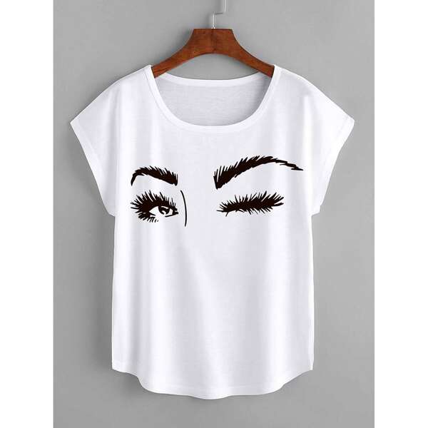 

Figure Print Batwing Sleeve Tee, White