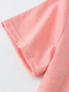 字母圖案短袖T恤 - 珊瑚粉 - 查看 5