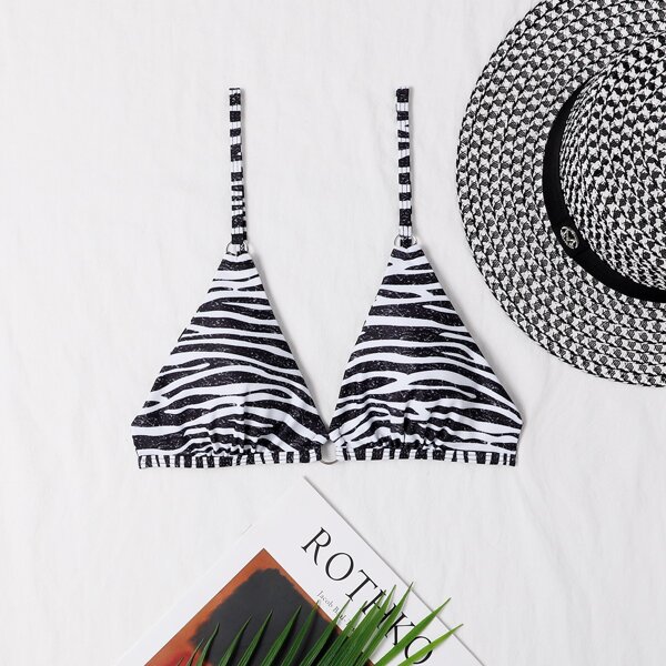 

Zebra Striped Bikini Top, Black