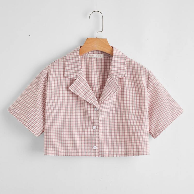 

Gingham Button Front Crop Shirt, Multicolor