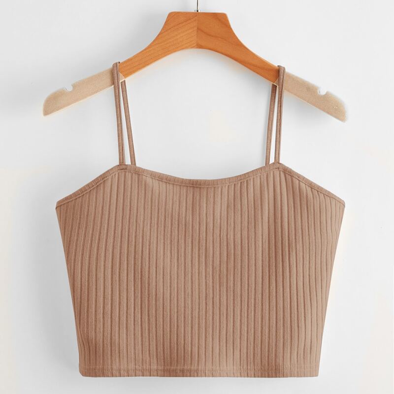 

Solid Ribbed Crop Cami, Coffee brown