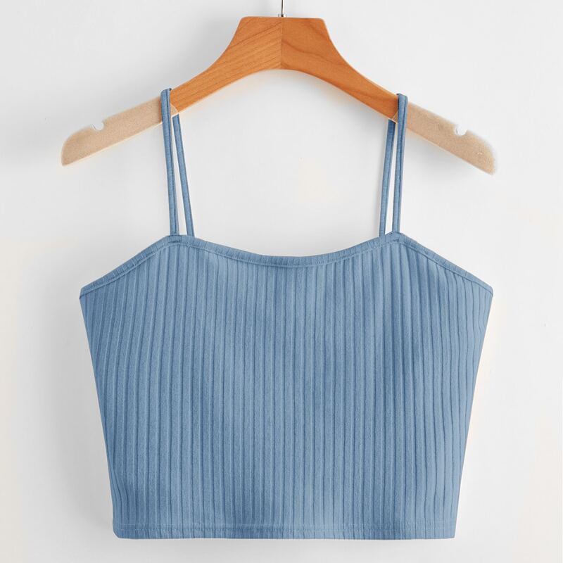 

Solid Ribbed Crop Cami, Blue