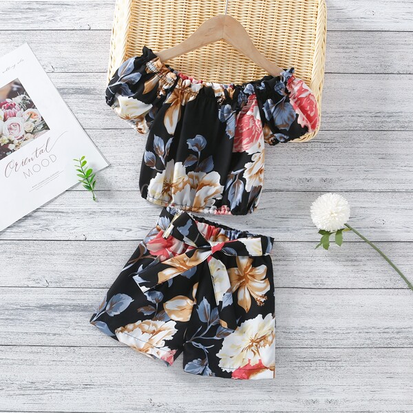 

Toddler Girls Floral Print Top & Belted Shorts, Multicolor