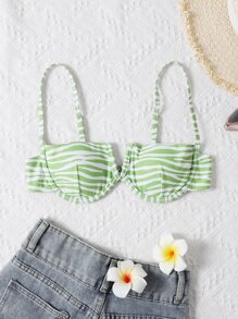 Zebra Stripe V Wired Underwire Bikini Top - Green - View 1