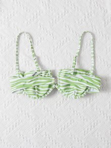 Zebra Stripe V Wired Underwire Bikini Top - Green - View 2
