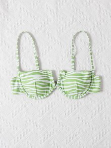Zebra Stripe V Wired Underwire Bikini Top - Green - View 4