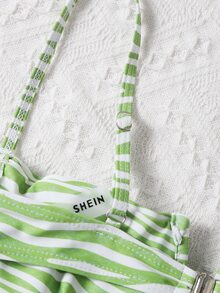 Zebra Stripe V Wired Underwire Bikini Top - Green - View 6